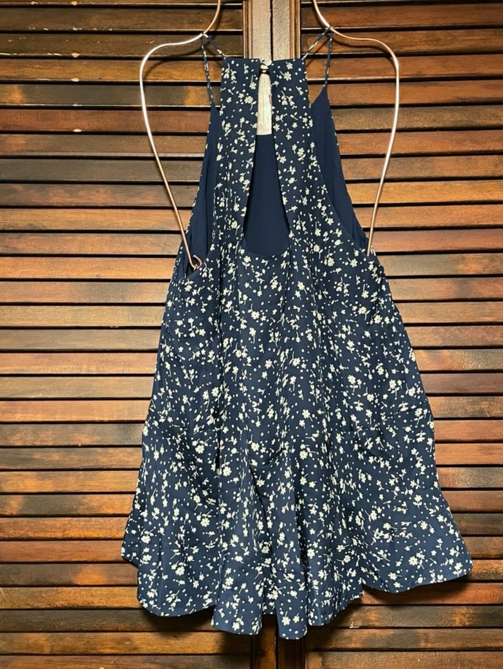 Polo Ralph Lauren Mulberry Silk High Low Top Navy Floral Halter Tank Medium